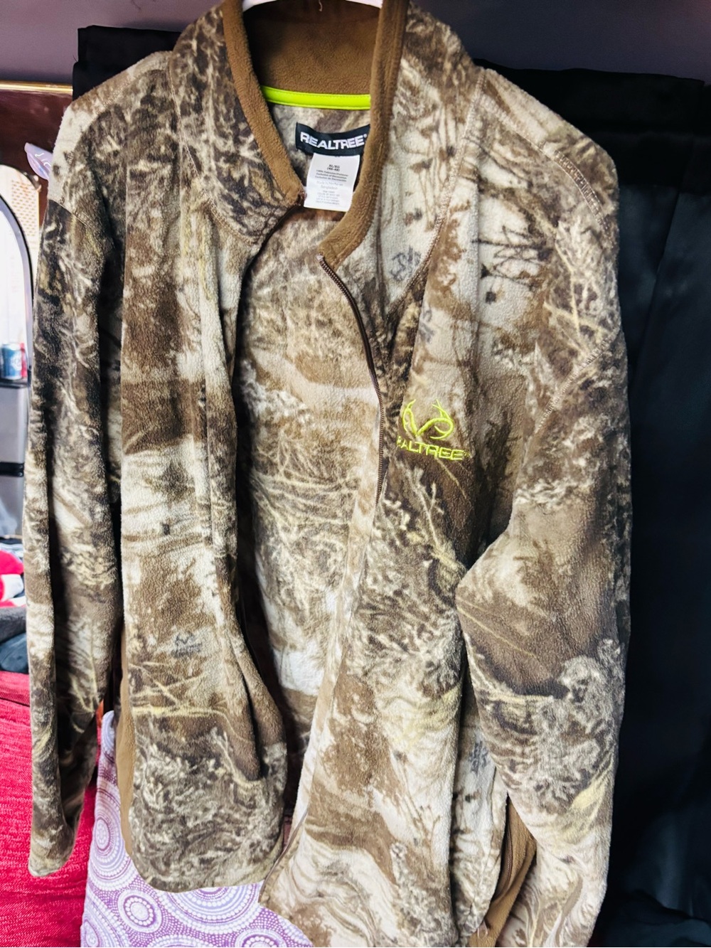 Realtree Brown and Tan Camo Fleece Jacket with Yellow Logo